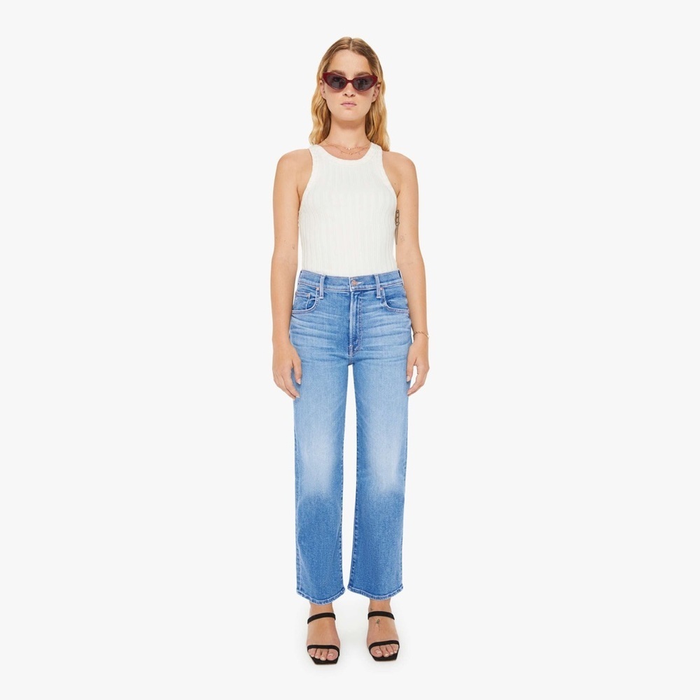 MOTHER Lil’ Zip Rambler Petites Flood High Rise Cropped Straight Jeans Size 33P
